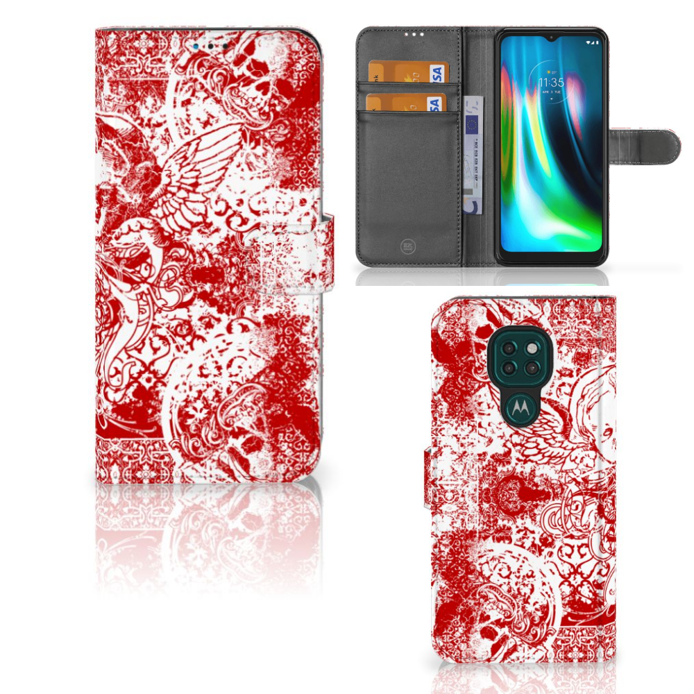 Telefoonhoesje met Naam Motorola Moto G9 Play | E7 Plus Angel Skull Rood
