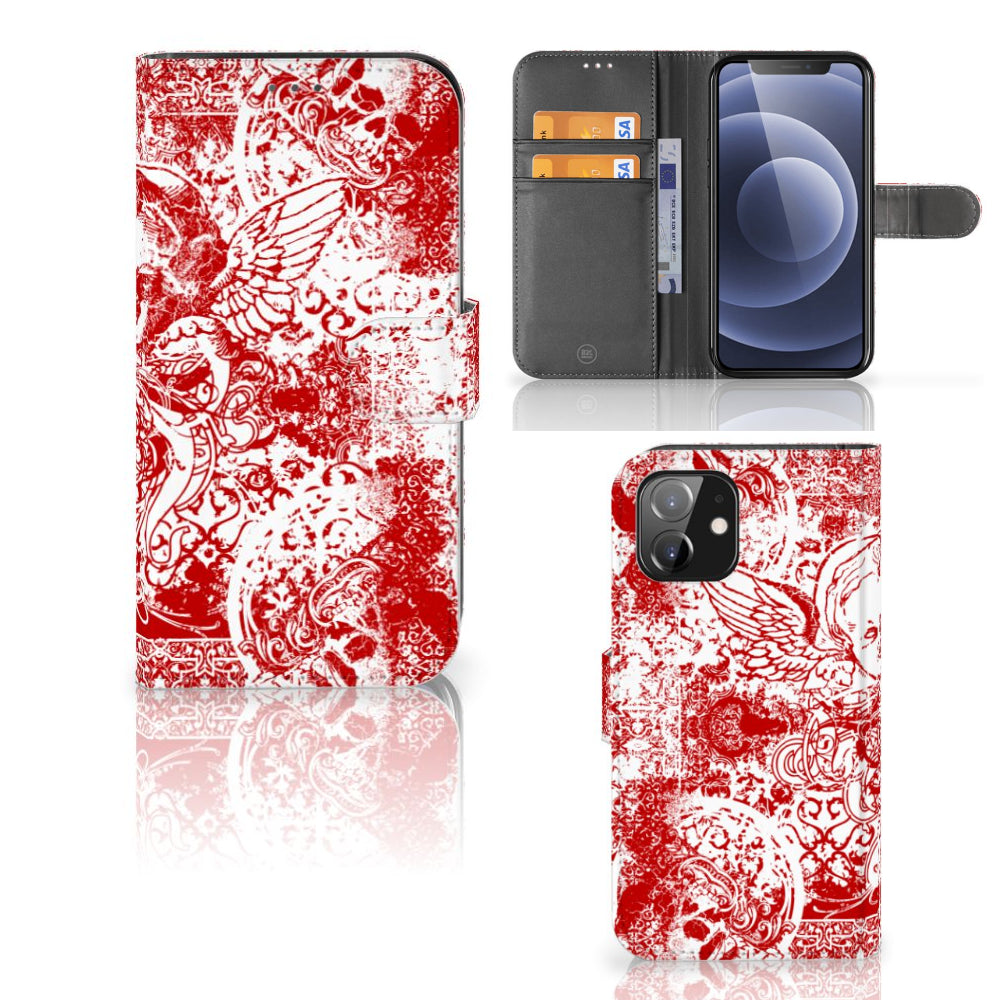 Telefoonhoesje met Naam iPhone 12 | 12 Pro (6.1") Angel Skull Rood