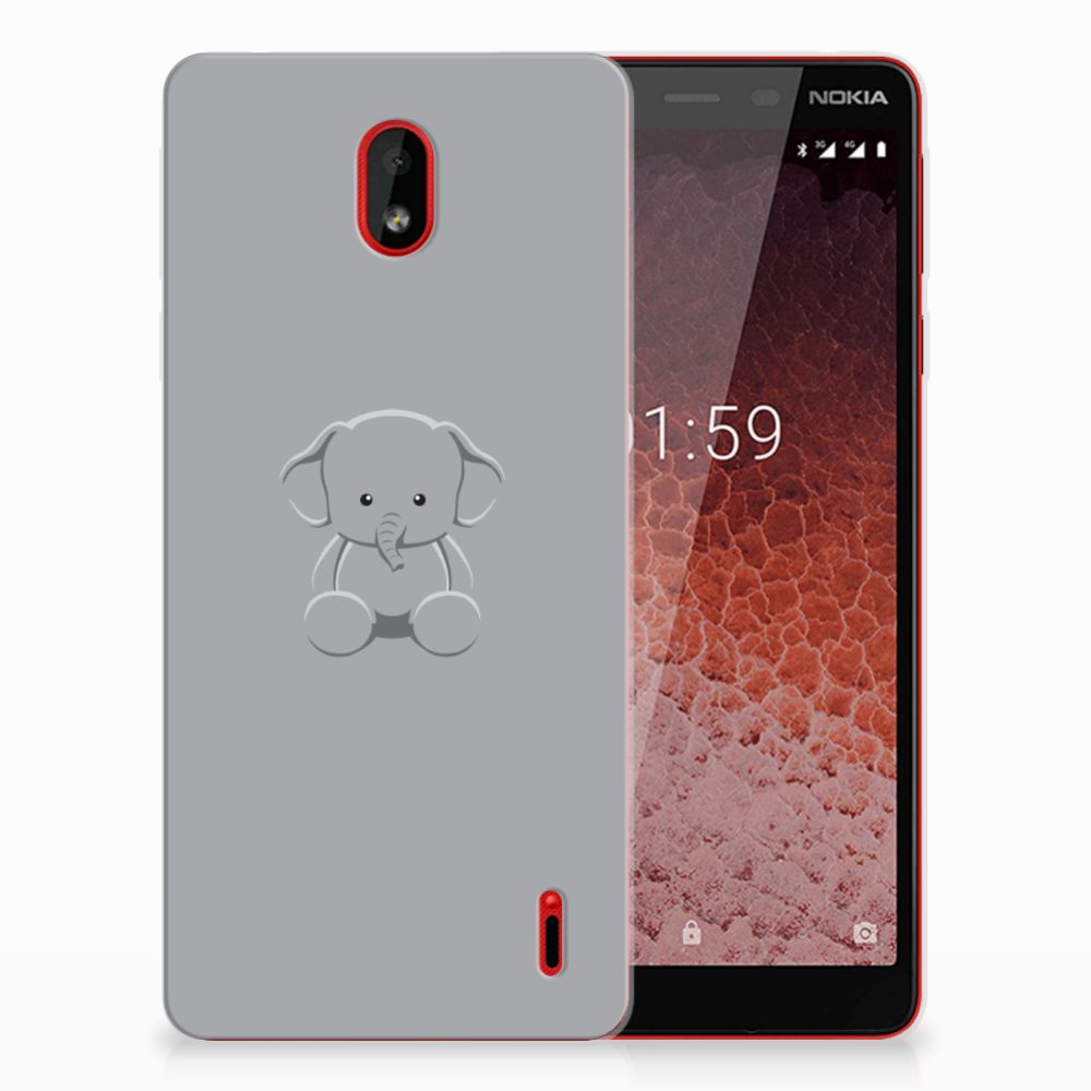 Nokia 1 Plus Telefoonhoesje met Naam Grijs Baby Olifant