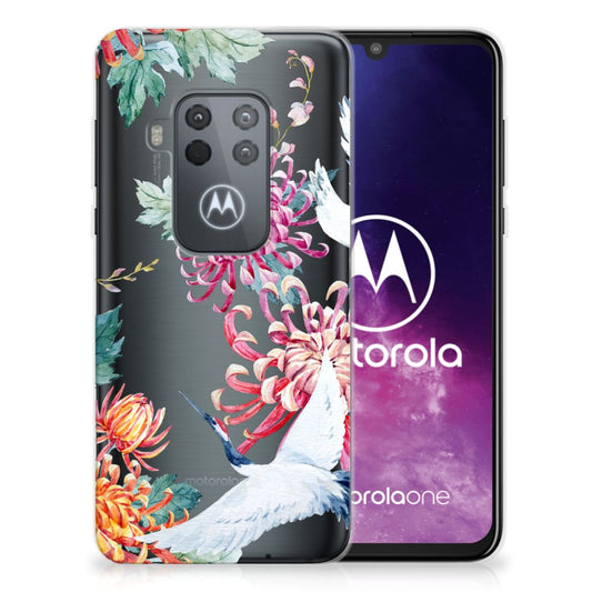 Motorola One Zoom TPU Hoesje Bird Flowers