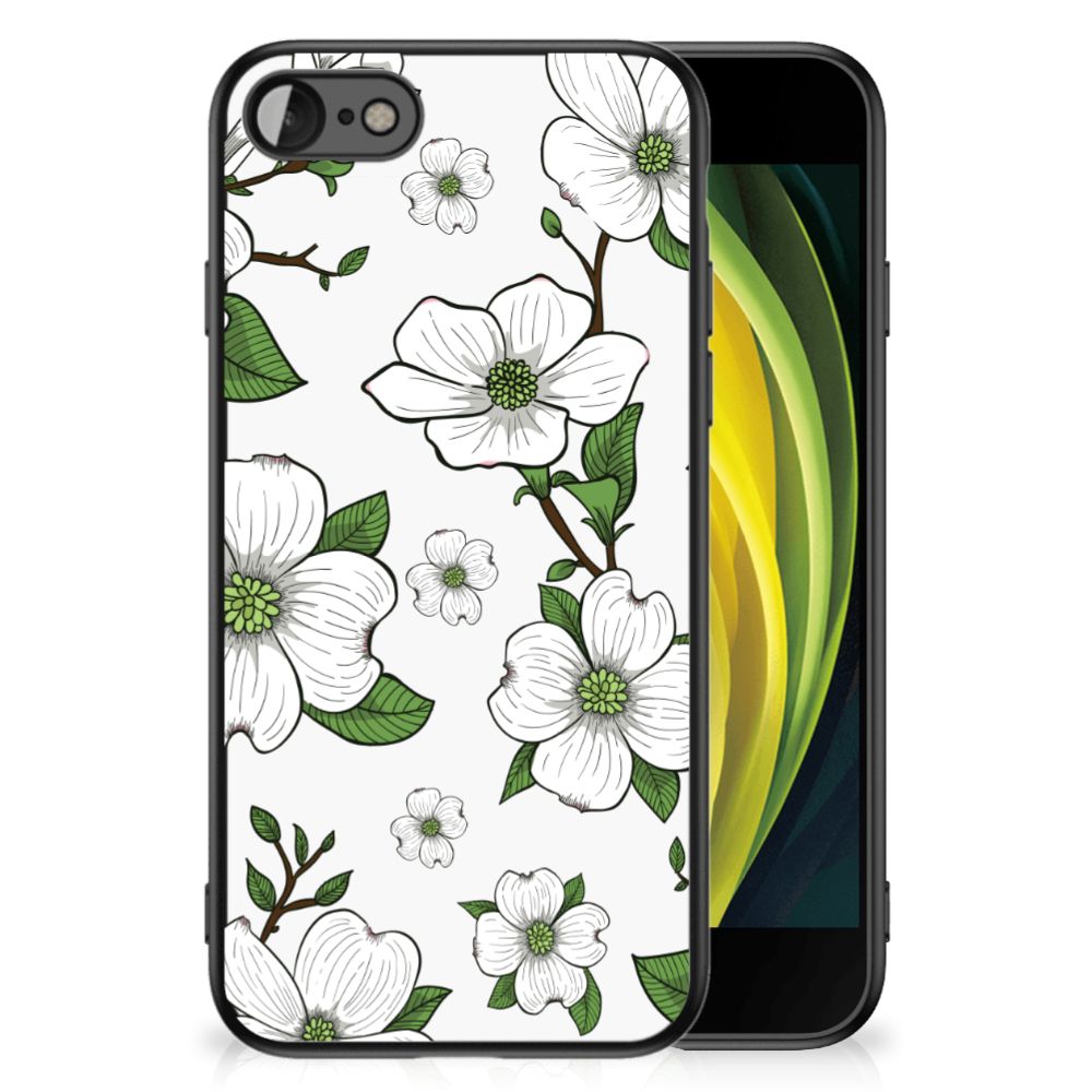 iPhone SE 2022 | SE 2020 | 7/8 Bloemen Hoesje Dogwood Flowers met handgetekende bloesems op een smartphonecover