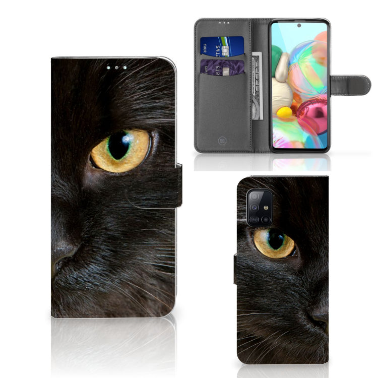 Samsung Galaxy A71 Telefoonhoesje met Pasjes Zwarte Kat