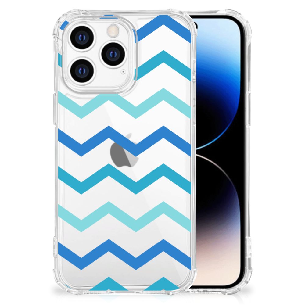 iPhone 14 Pro Doorzichtige Silicone Hoesje Zigzag Blauw B2C Telecom