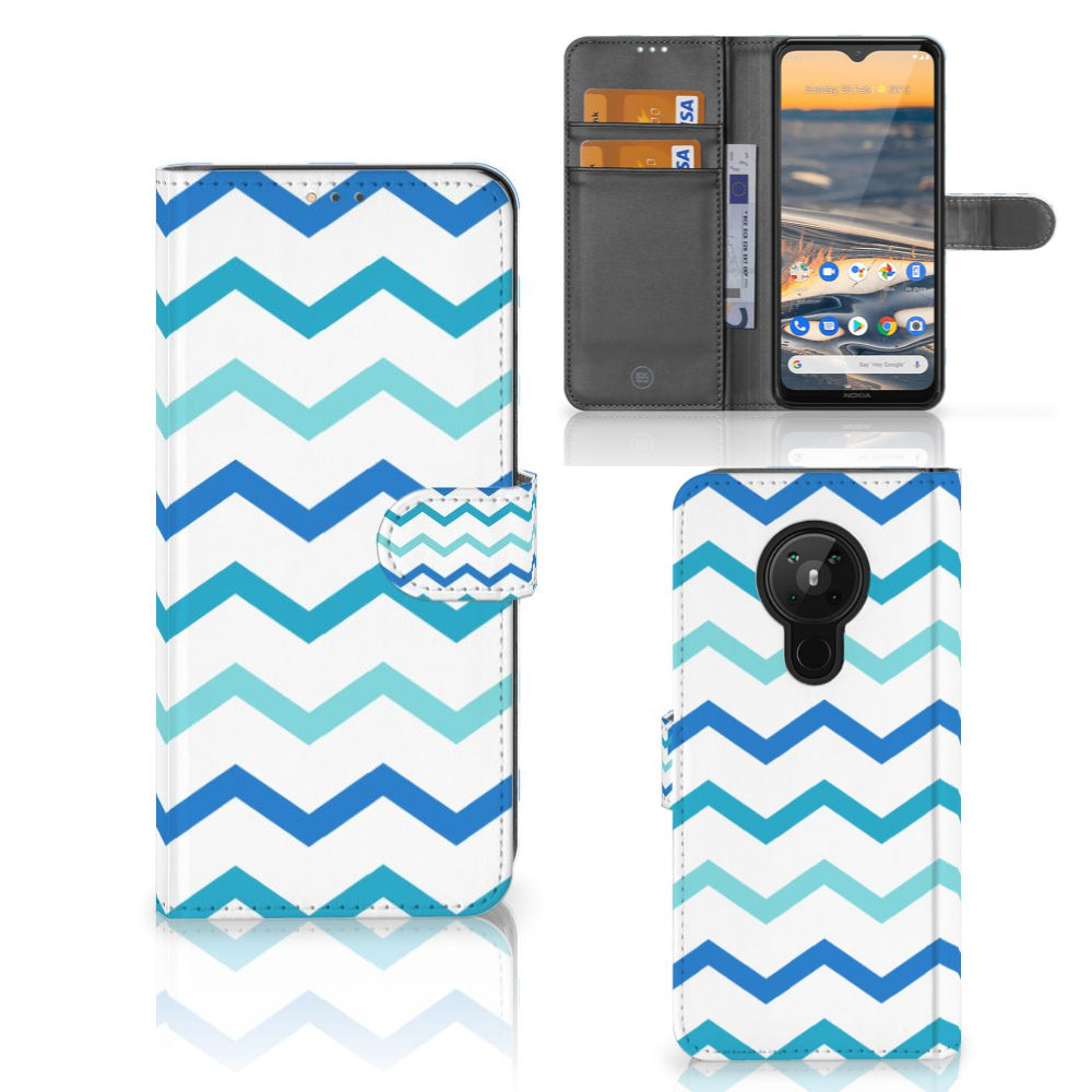 Nokia 5.3 Telefoon Hoesje Zigzag Blauw