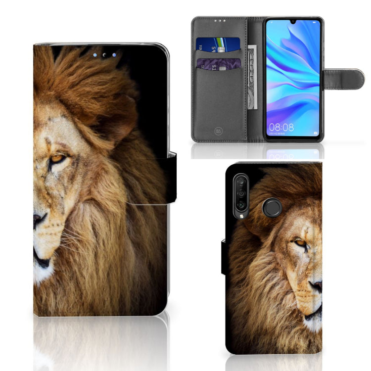 Huawei P30 Lite (2020) Telefoonhoesje met Pasjes Leeuw