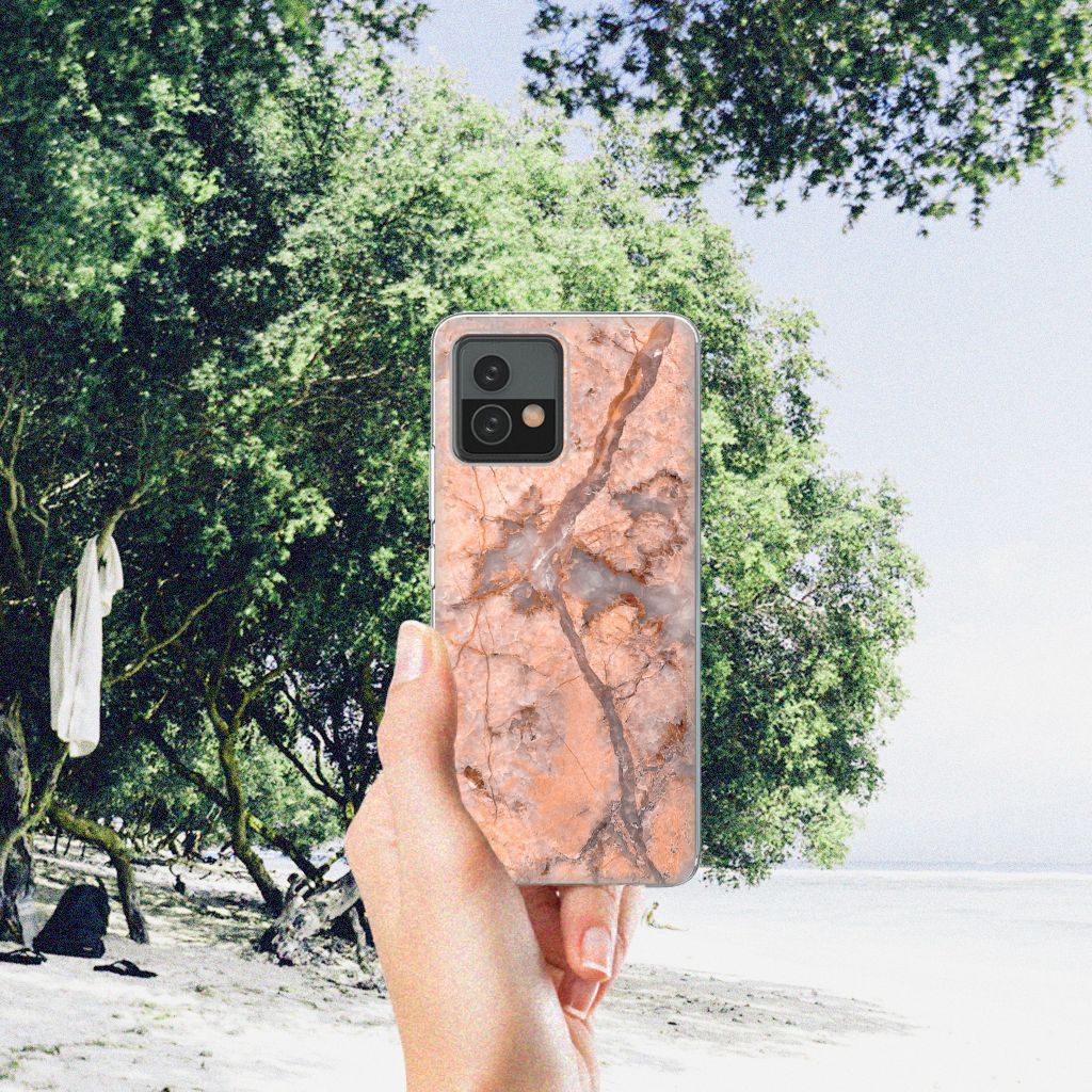 Motorola Moto G72 TPU Siliconen Hoesje Marmer Oranje B2C Telecom