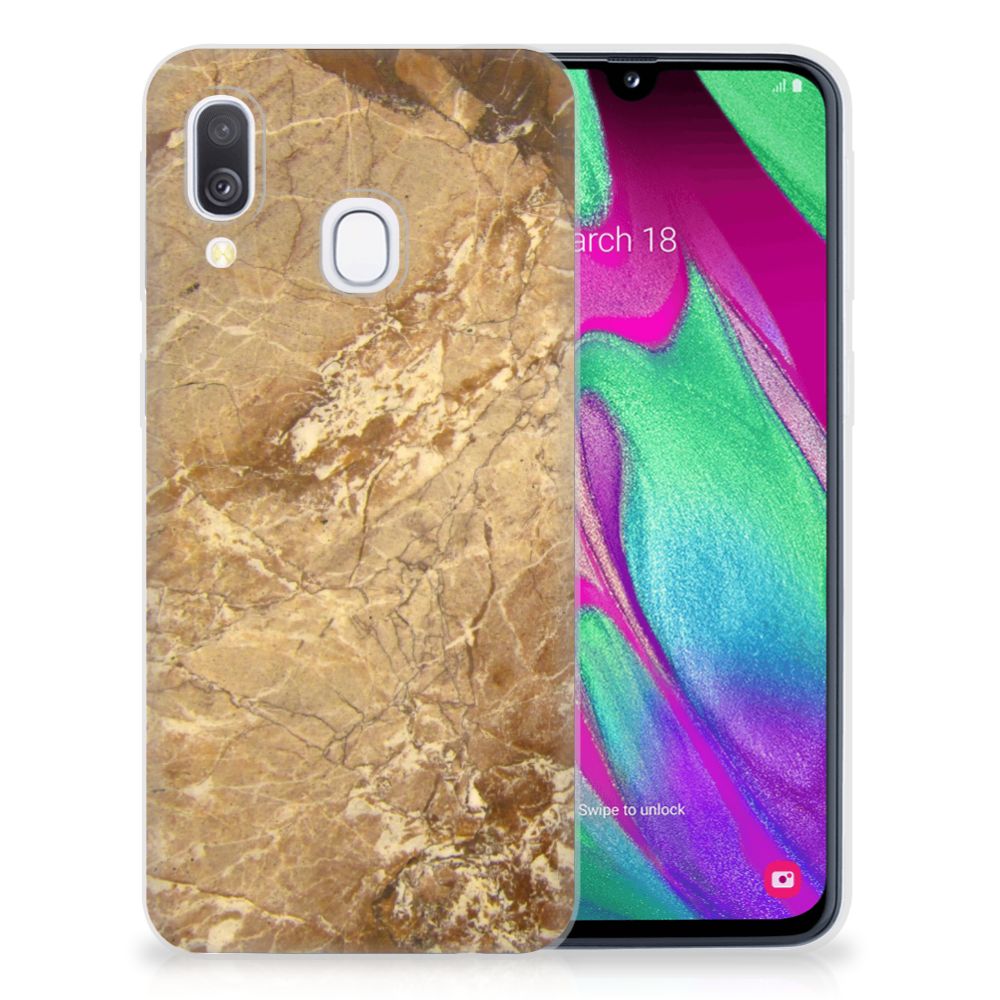 Samsung Galaxy A40 TPU Siliconen Hoesje Marmer Creme