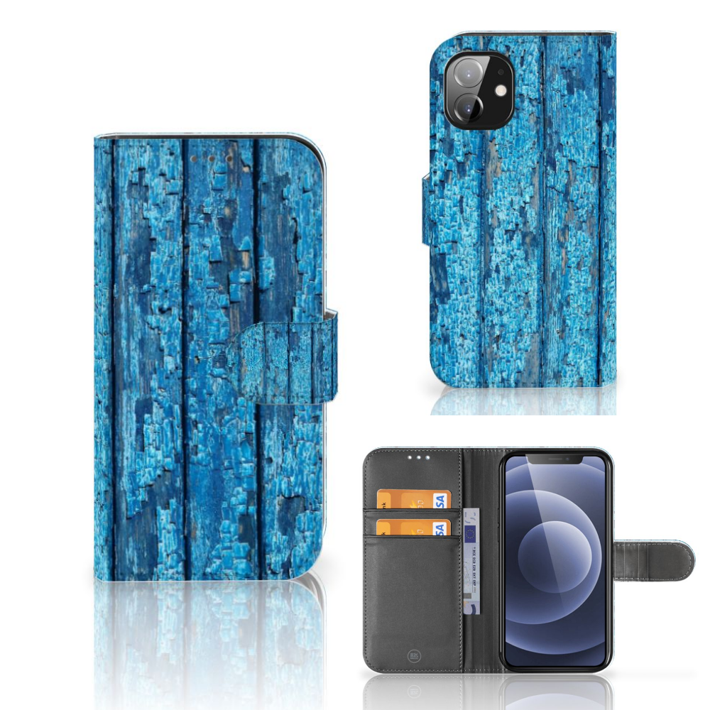 Apple iPhone 12 Mini Book Style Case Wood Blue