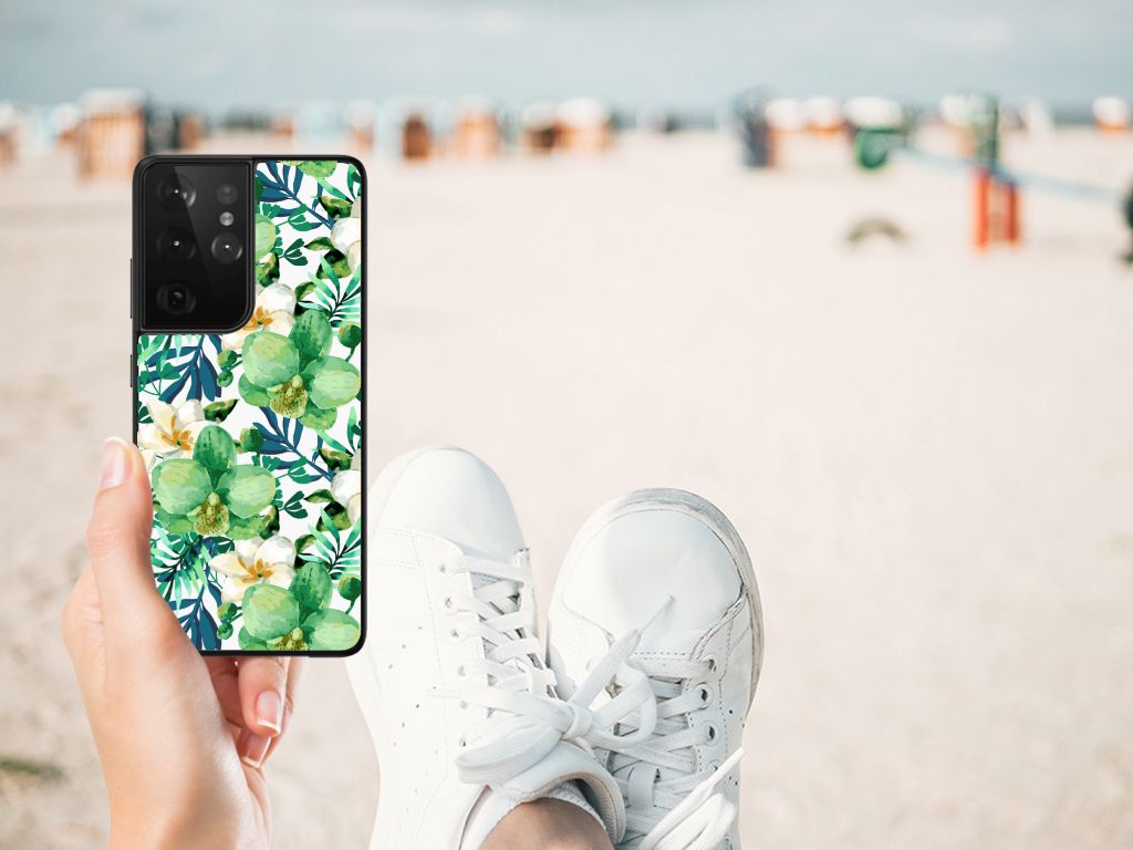 Samsung Galaxy S21 Ultra Bloemen Hoesje Orchidee Groen B2C Telecom