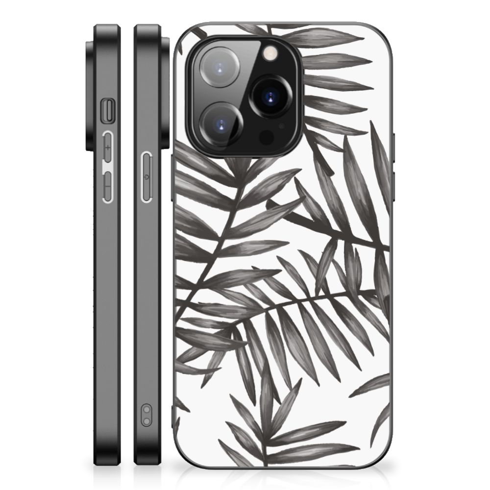 iPhone 14 Pro Bloemen Hoesje Leaves Grey