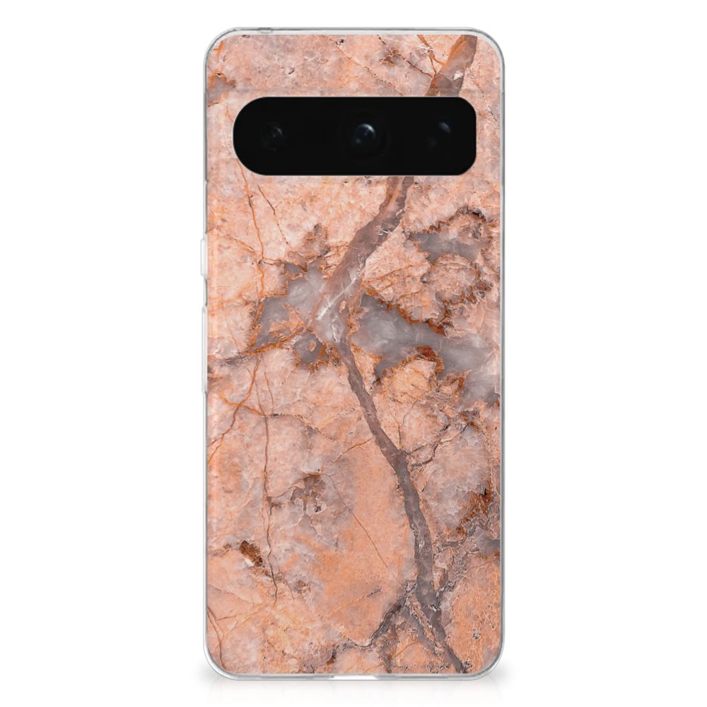 Google Pixel 8 Pro TPU Siliconen Hoesje Marmer Oranje