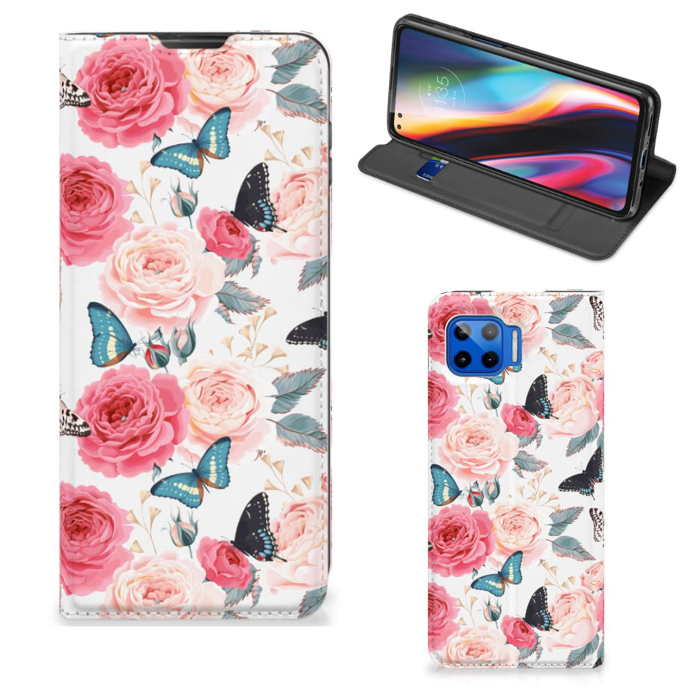 Motorola Moto G 5G Plus Smart Cover Butterfly Roses