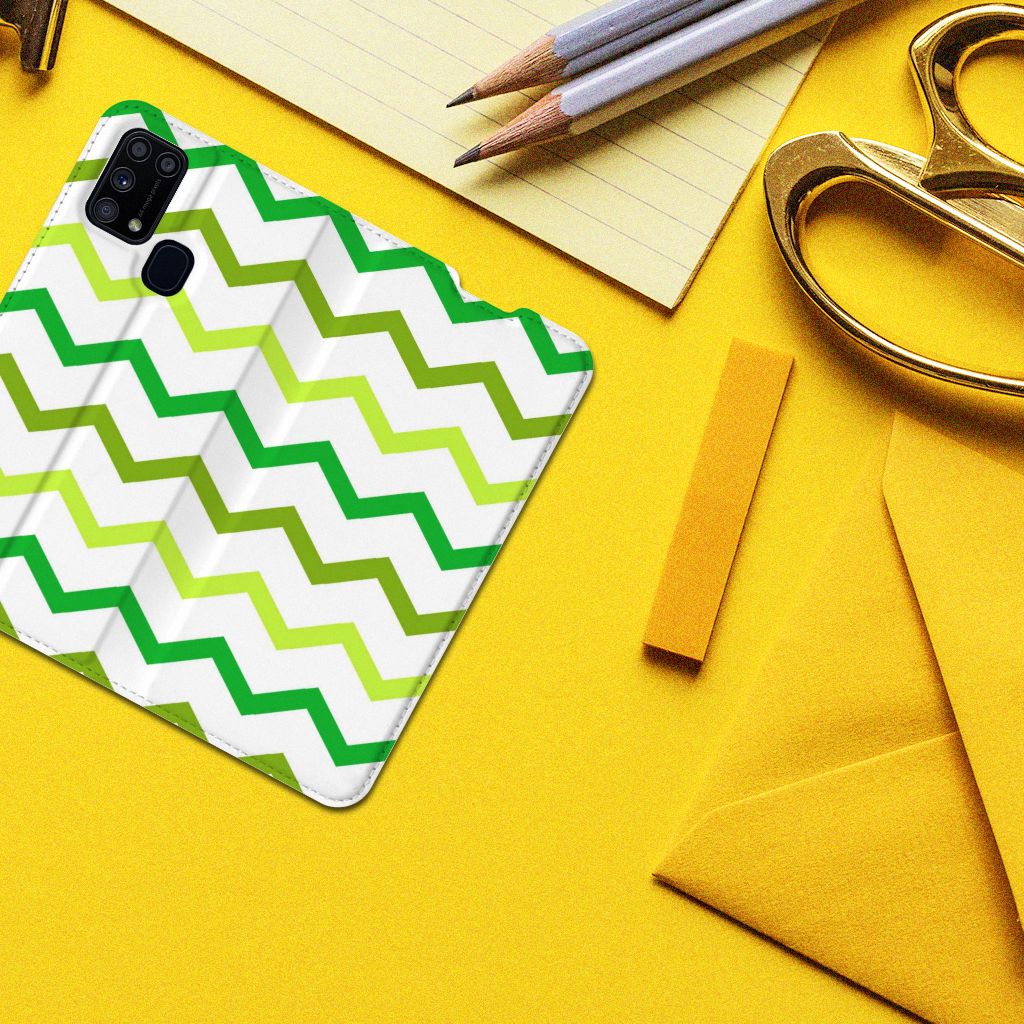Samsung Galaxy M31 Hoesje met Magneet Zigzag Groen - B2C Telecom
