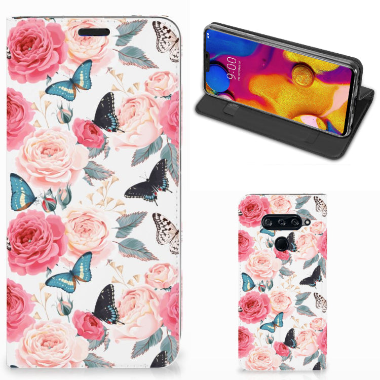 LG V40 Thinq Smart Cover Butterfly Roses