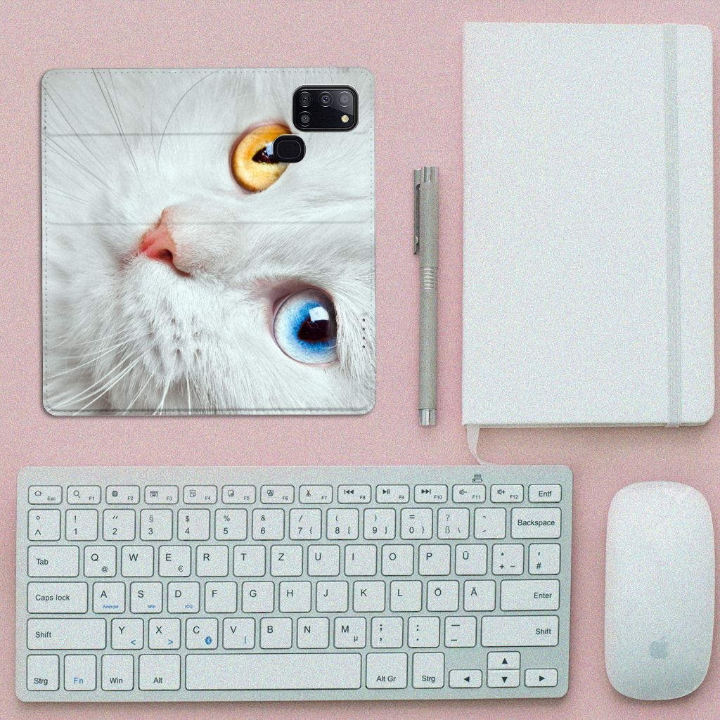 Samsung Galaxy A21s Hoesje maken Witte Kat - B2C Telecom
