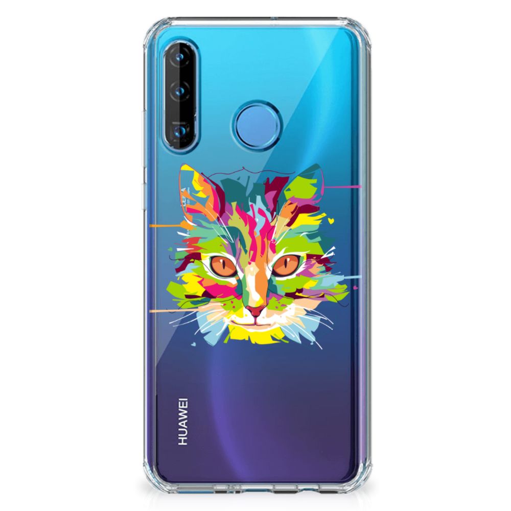 Huawei P30 Lite Stevig Bumper Hoesje Cat Color