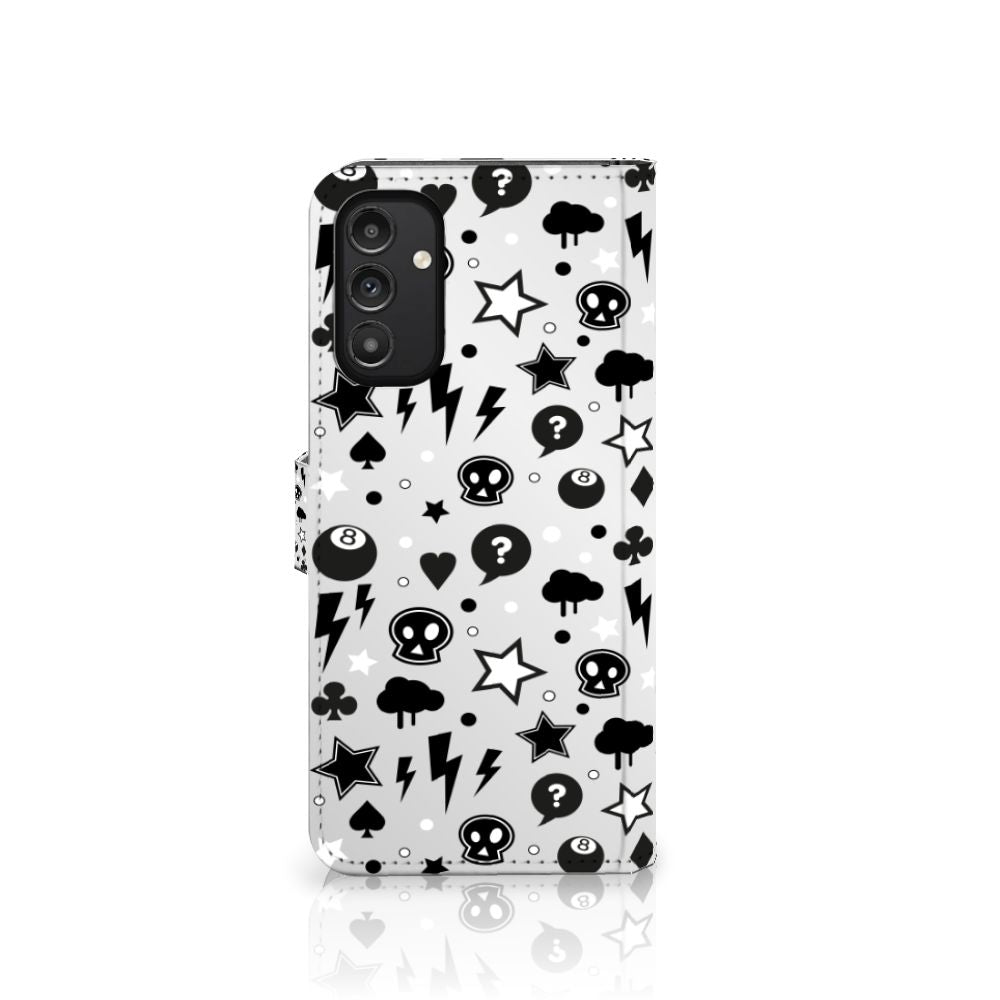 Telefoonhoesje met Naam Samsung Galaxy A14 4G Silver Punk met trendy zwart-wit design en opvallende patronen.