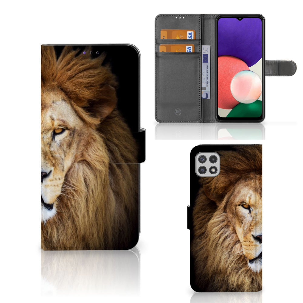 Samsung Galaxy A22 5G Telefoonhoesje met Pasjes Leeuw