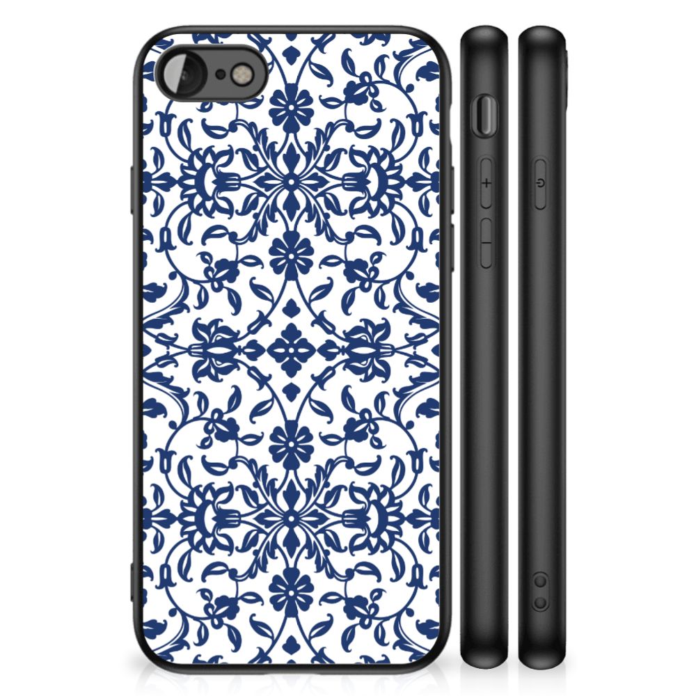 iPhone SE 2022 | SE 2020 | 7/8 Bloemen Hoesje Flower Blue met opvallend bloemenpatroon en schokabsorberend TPU-materiaal.