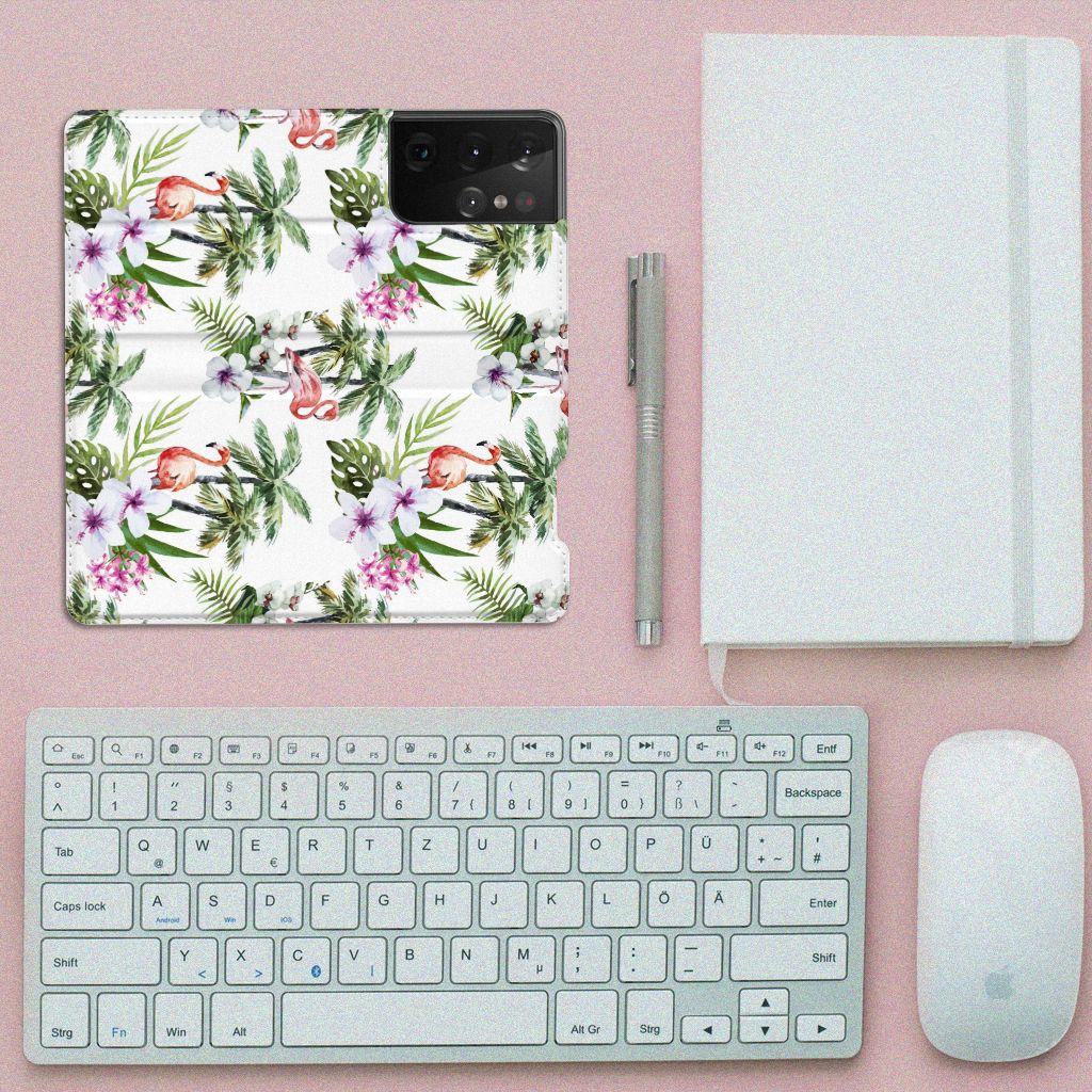 Samsung Galaxy S21 Ultra Hoesje maken Flamingo Palms - B2C Telecom