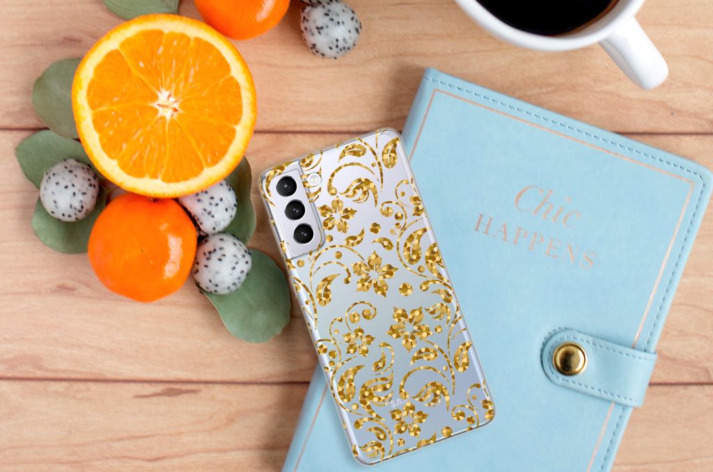 Samsung Galaxy S21 Plus TPU Case Gouden Bloemen B2C Telecom