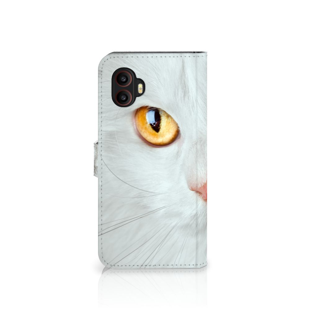 Samsung Galaxy Xcover 6 Pro Telefoonhoesje met Pasjes Witte Kat