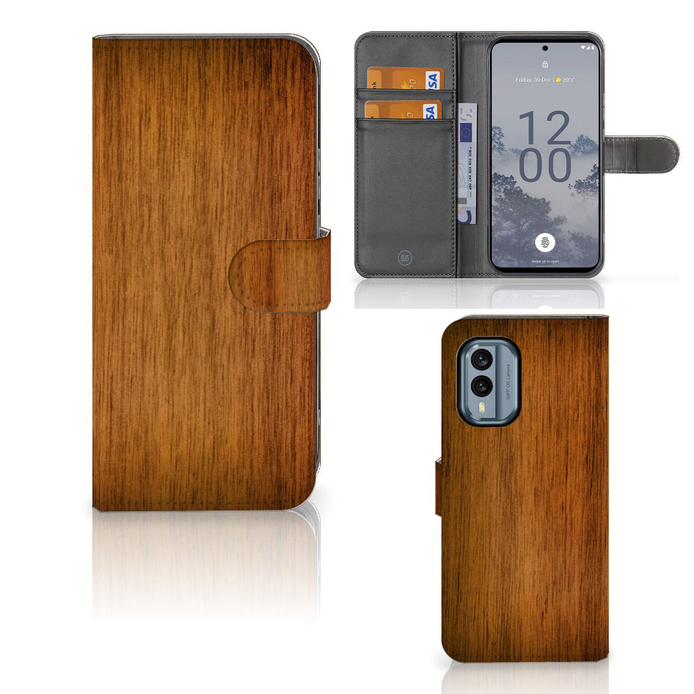 Nokia X30 Book Style Case Donker Hout