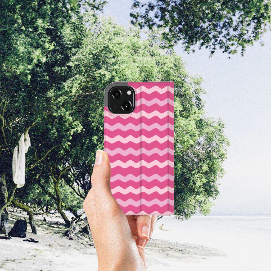 iPhone 13 Hoesje met Magneet Waves Pink