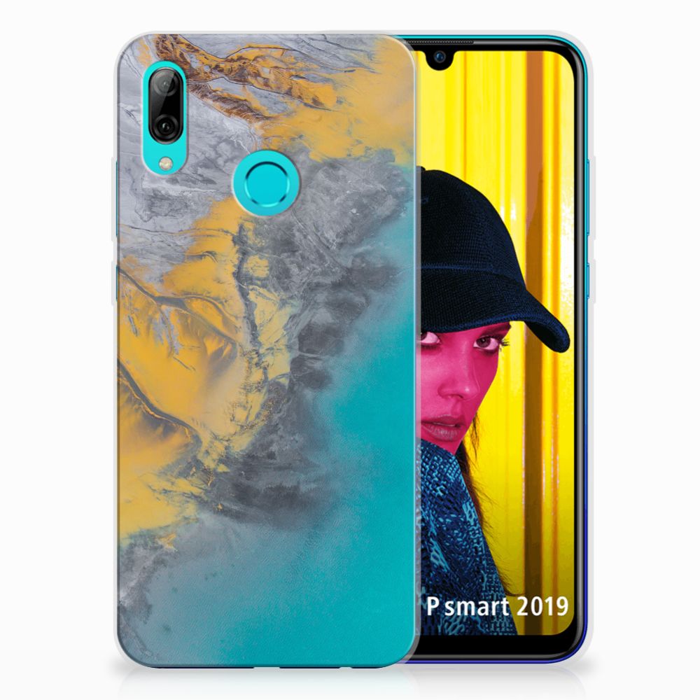 Huawei P Smart 2019 TPU Siliconen Hoesje Marble Blue Gold