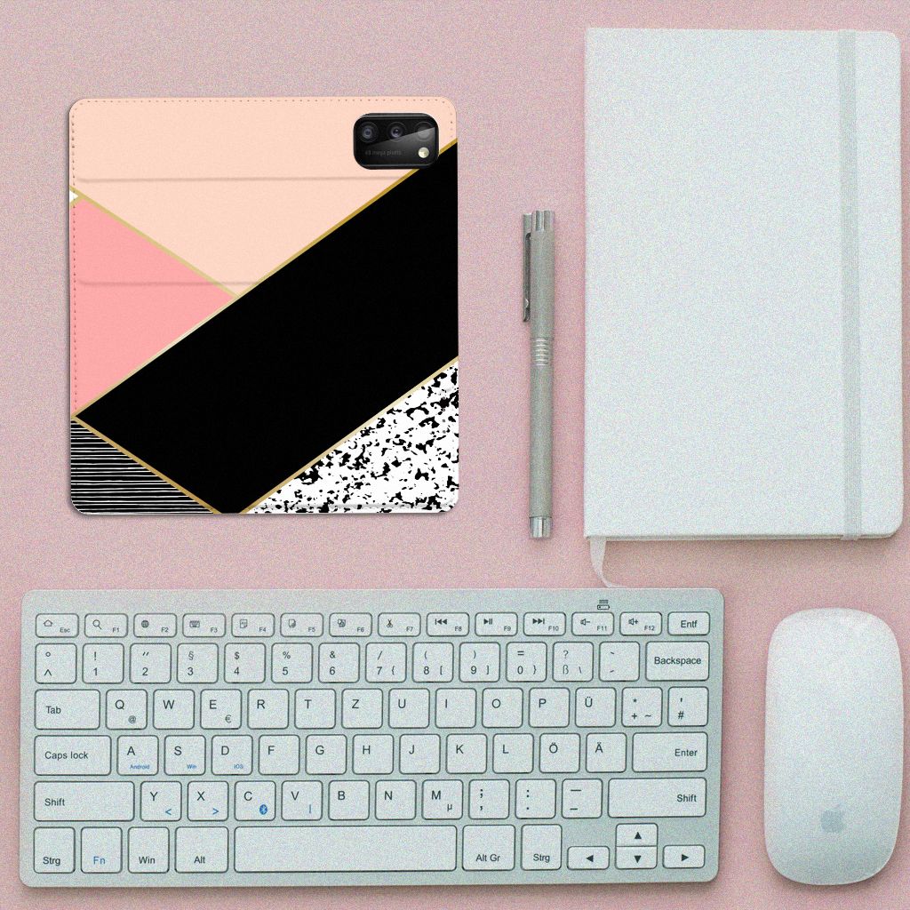 Samsung Galaxy A41 Stand Case Zwart Roze Vormen - B2C Telecom