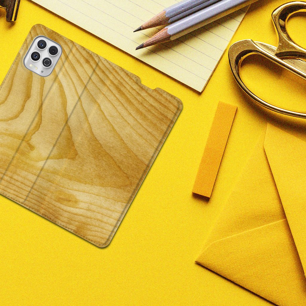 Motorola Moto G100 Book Wallet Case Licht Hout - B2C Telecom