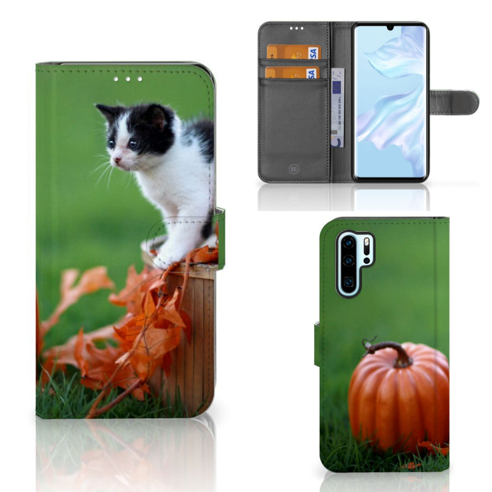 Huawei P30 Pro Telefoonhoesje met Pasjes Kitten