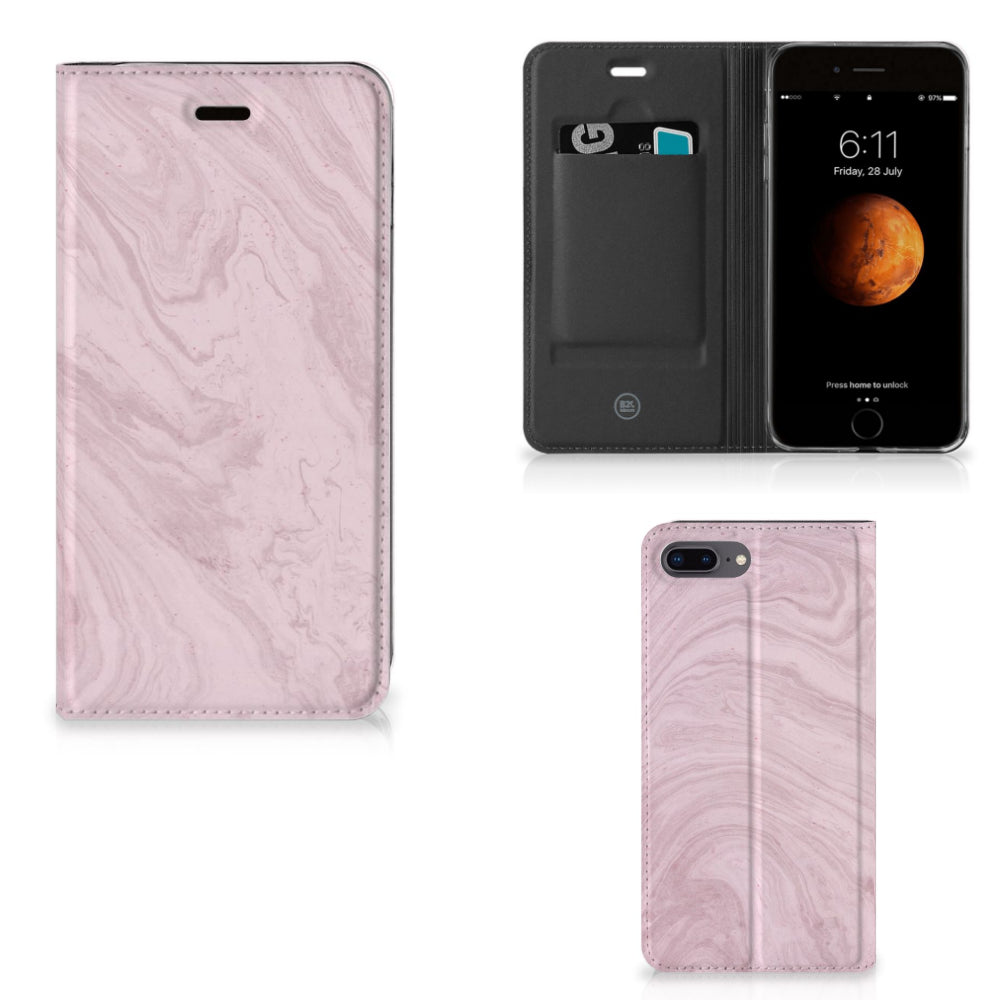 Apple iPhone 7 Plus | 8 Plus Standcase Marble Pink - Origineel Cadeau Vriendin