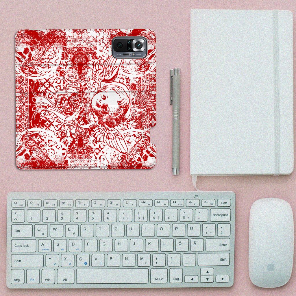 Mobiel BookCase Xiaomi Redmi Note 10 Pro Angel Skull Rood - B2C Telecom