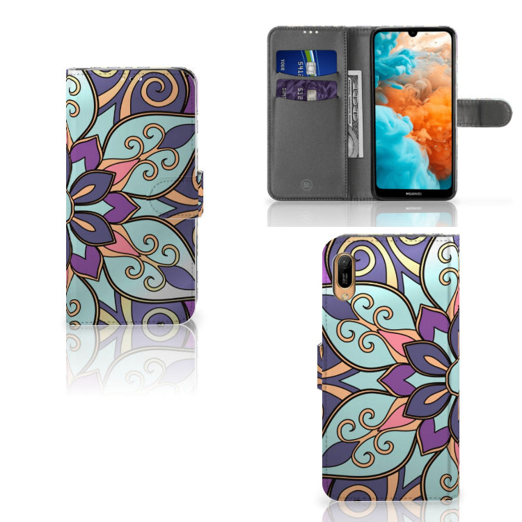 Huawei Y6 (2019) Hoesje Purple Flower