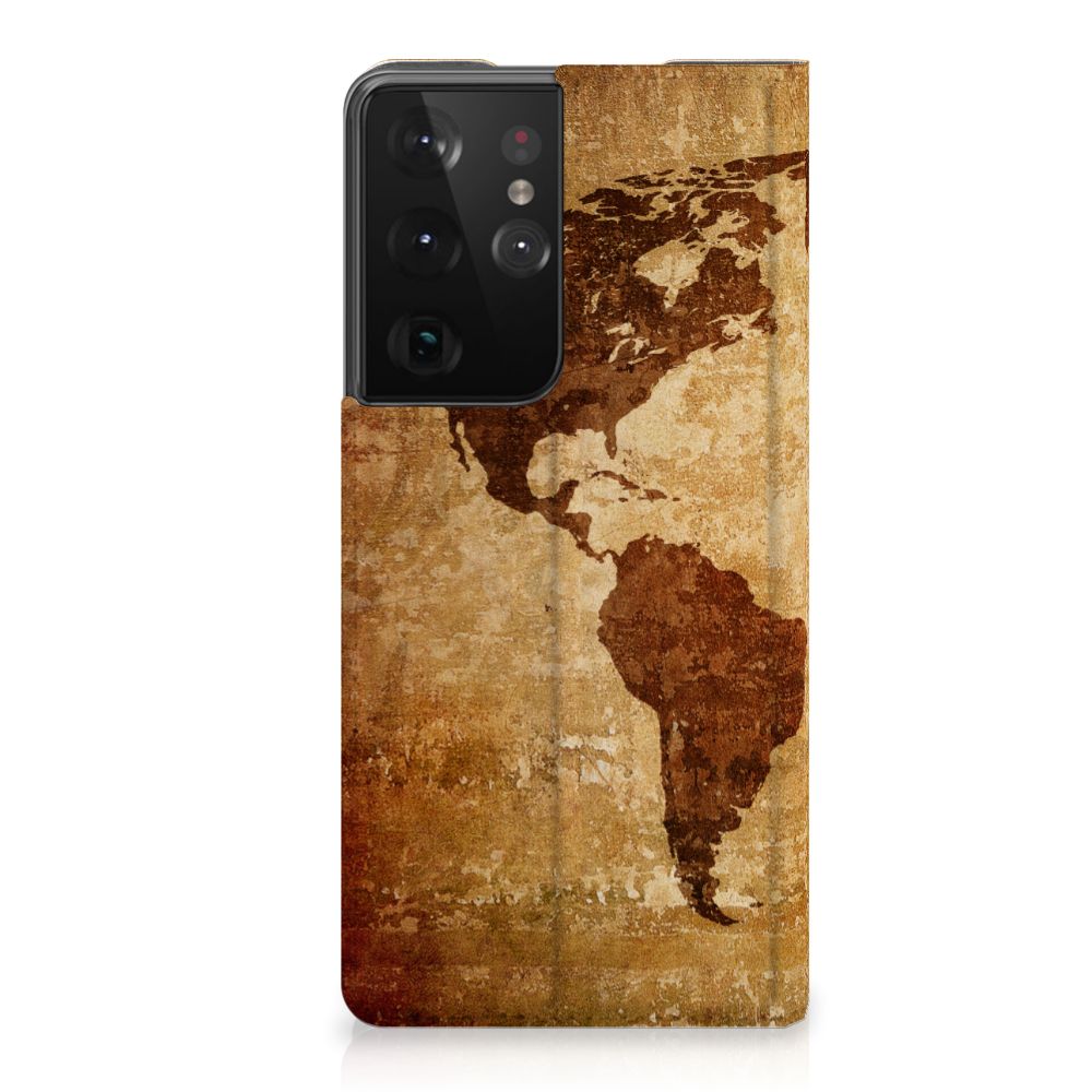 Samsung Galaxy S21 Ultra Book Cover Wereldkaart - B2C Telecom