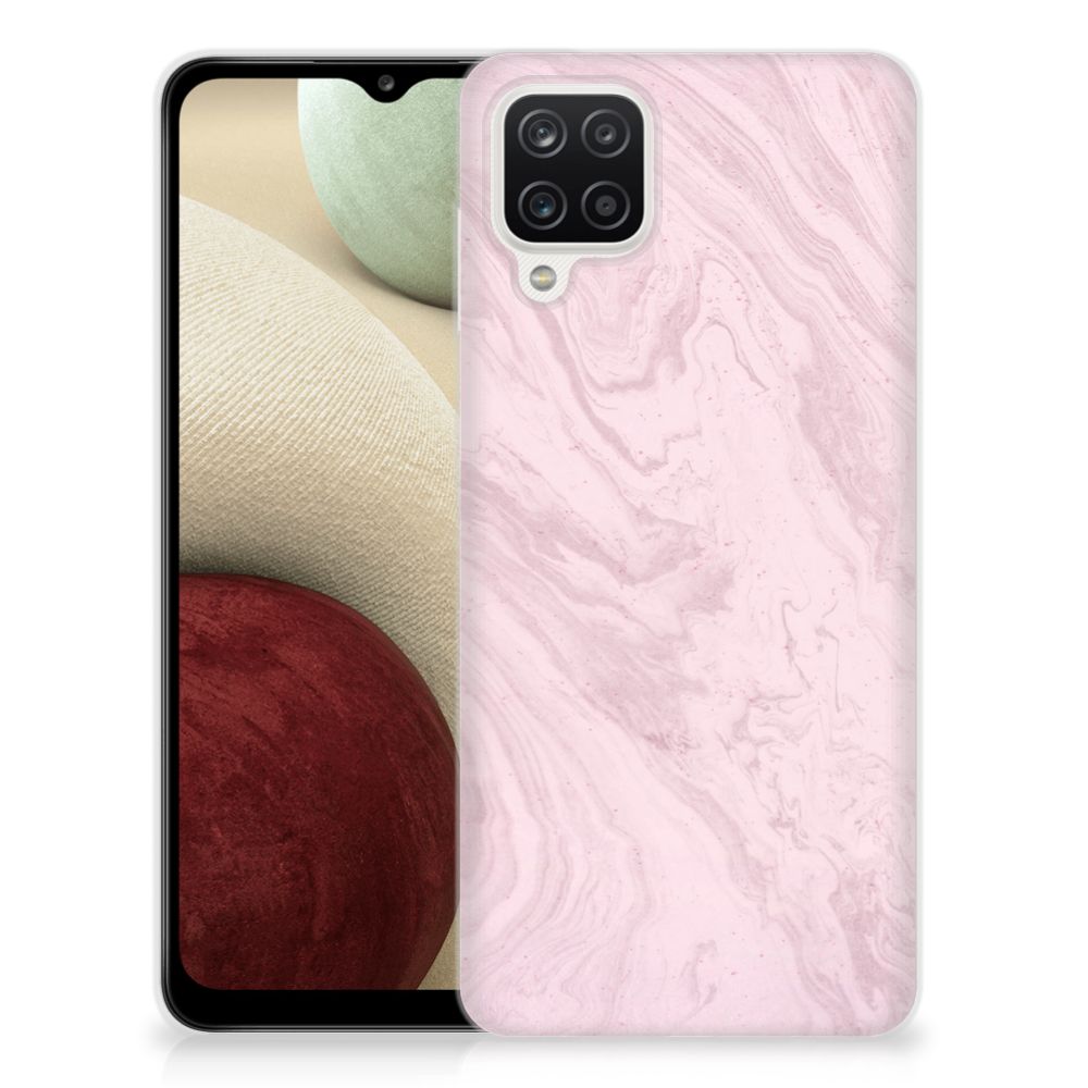 Samsung Galaxy A12 TPU Siliconen Hoesje Marble Pink - Origineel Cadeau Vriendin