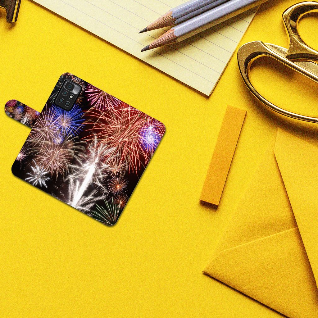 Xiaomi Redmi 10 Wallet Case met Pasjes Vuurwerk