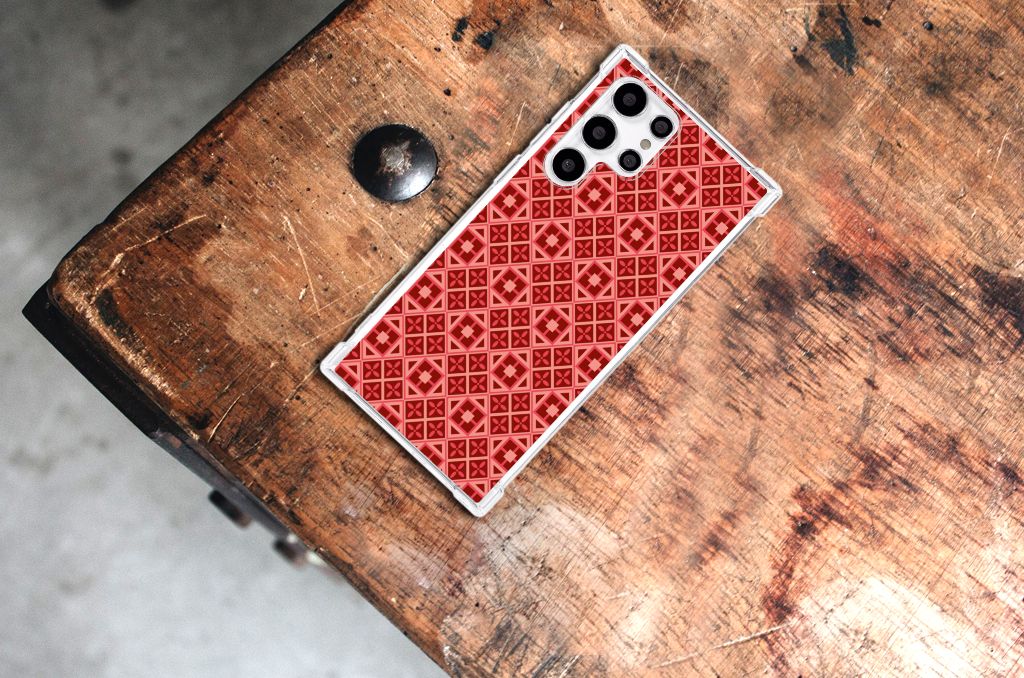 Samsung Galaxy S22 Ultra Doorzichtige Silicone Hoesje Batik Rood B2C Telecom