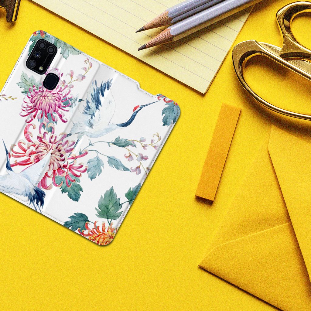 Samsung Galaxy M31 Hoesje maken Bird Flowers - B2C Telecom