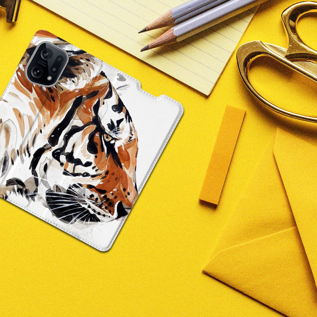 Bookcase OPPO Find X5 Watercolor Tiger - B2C Telecom