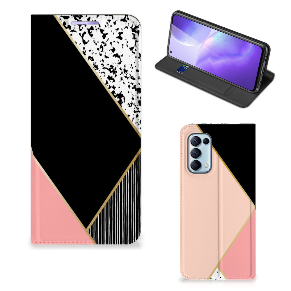 OPPO Find X3 Lite Stand Case Zwart Roze Vormen