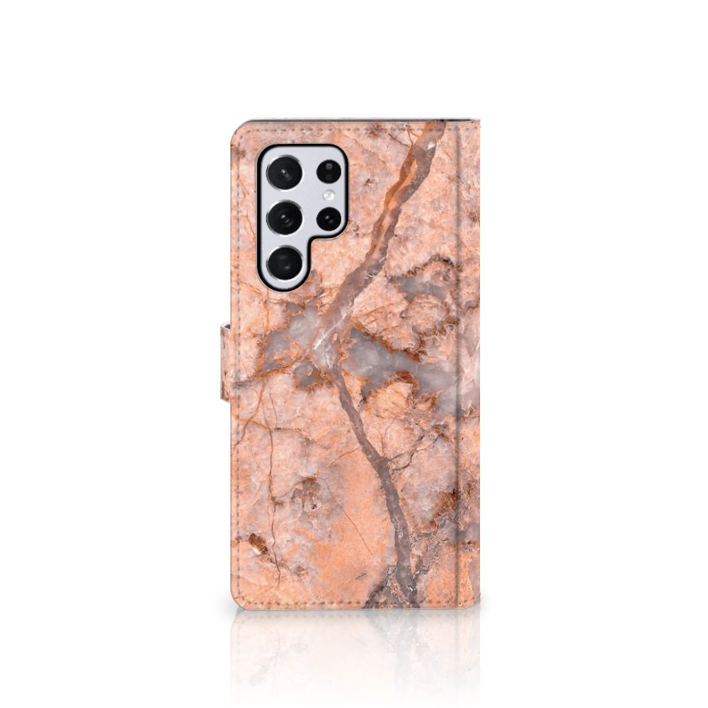 Samsung Galaxy S22 Ultra Bookcase Marmer Oranje