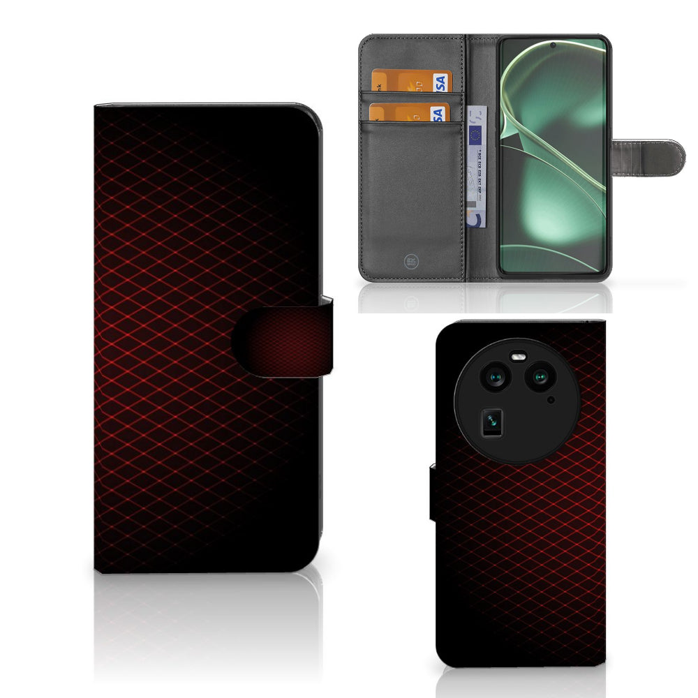 OPPO Find X6 Telefoon Hoesje Geruit Rood met ruimte voor 3 pasjes en uniek design.