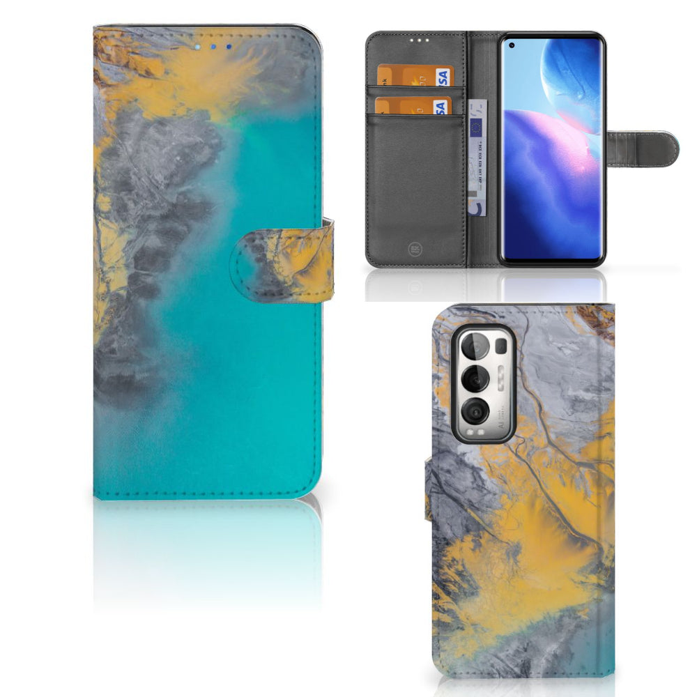 OPPO Find X3 Neo 5G Bookcase Marble Blue Gold