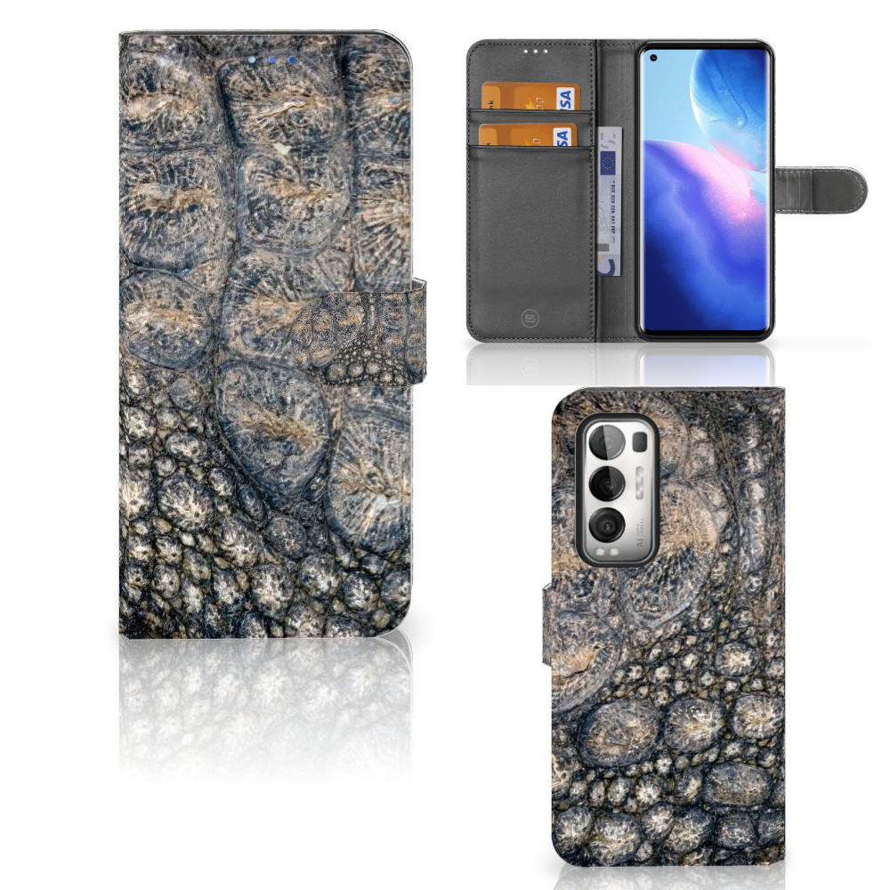 OPPO Find X3 Neo 5G Telefoonhoesje met Pasjes Krokodillenprint