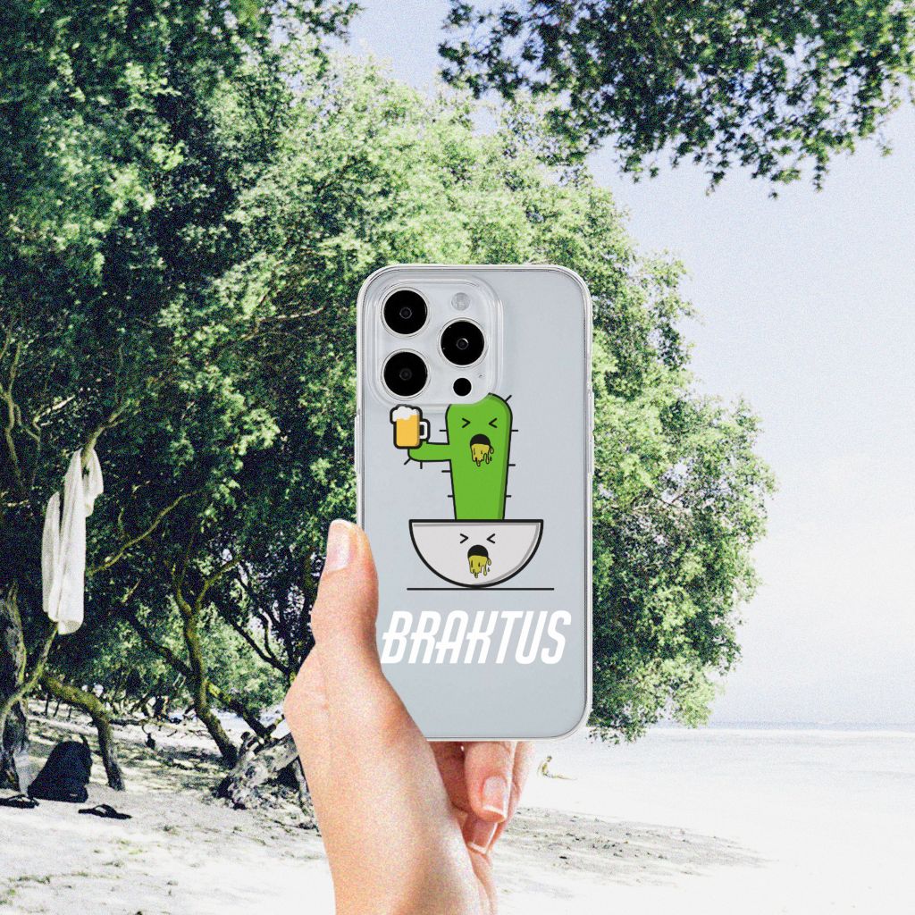 iPhone 15 Pro Max Telefoonhoesje met Naam Braktus met cactus print en humoristische boodschap.