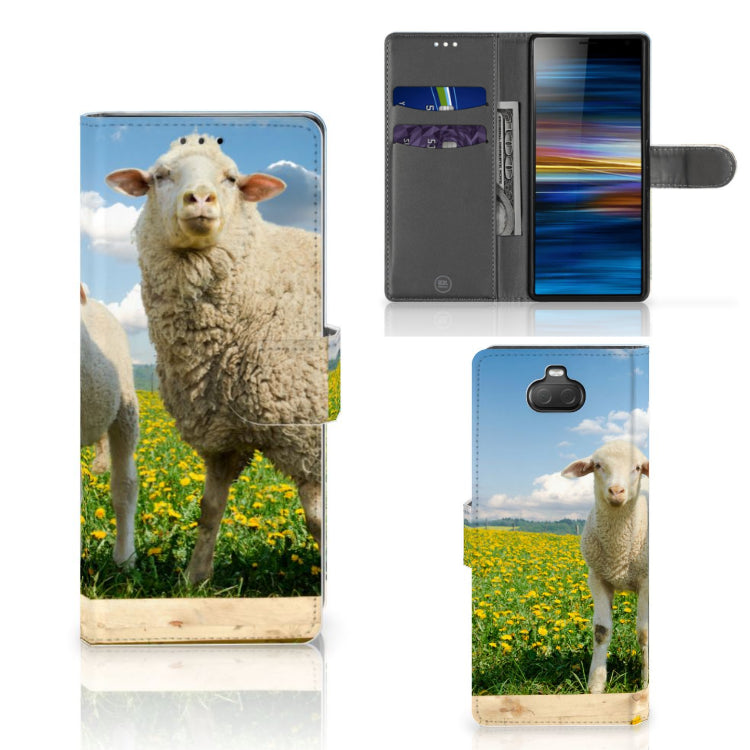 Sony Xperia 10 Telefoonhoesje met Pasjes Schaap en Lammetje