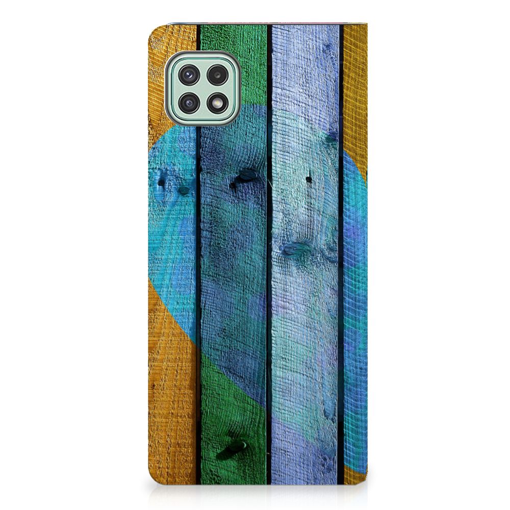 Samsung Galaxy A22 5G Book Wallet Case Wood Heart - Cadeau voor je Vriend - B2C Telecom