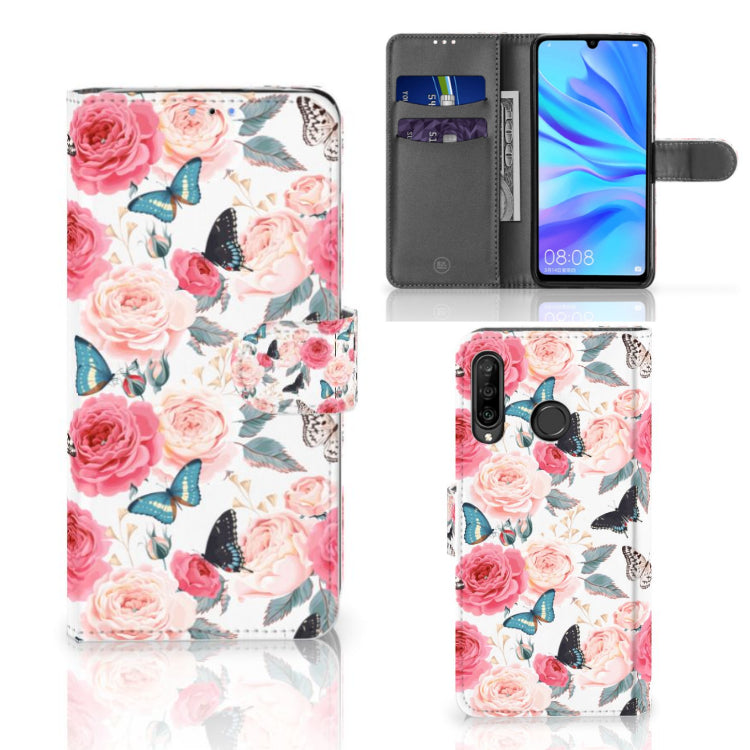 Huawei P30 Lite (2020) Hoesje Butterfly Roses